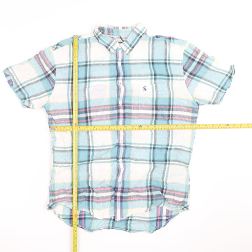 Joules Men's Blue Checked Short Sleeve Slim Fit Cotton Shirt M