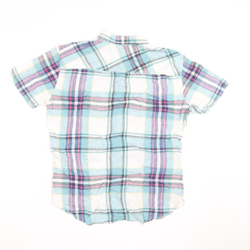 Joules Men's Blue Checked Short Sleeve Slim Fit Cotton Shirt M