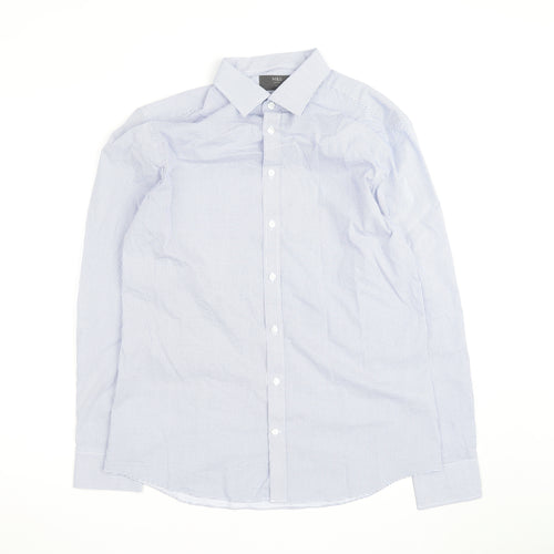 Marks and Spencer Men’s Blue Slim Fit Long Sleeve Check Shirt 15.5”