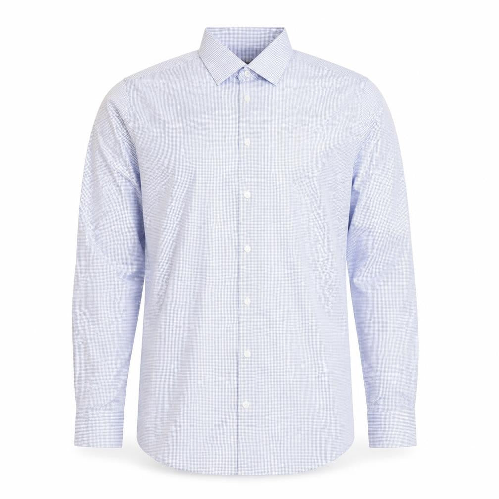 Marks and Spencer Men’s Blue Slim Fit Long Sleeve Check Shirt 15.5”