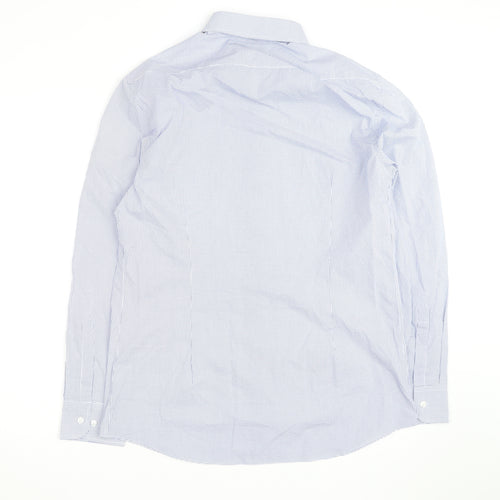Marks and Spencer Men’s Blue Slim Fit Long Sleeve Check Shirt 15.5”