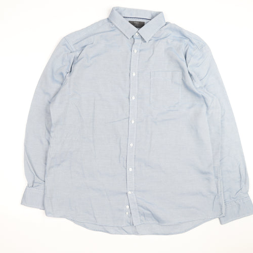Marks and Spencer Men's Blue Cotton Regular Fit 18.5in Long Sleeve Shirt