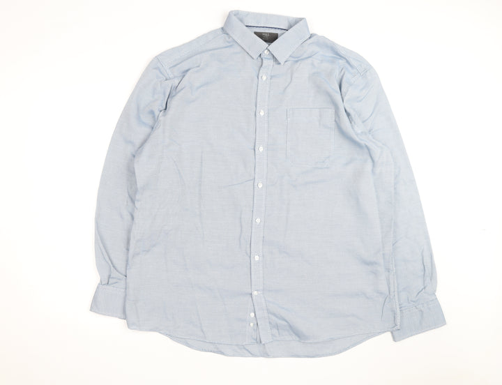 Marks and Spencer Men's Blue Cotton Regular Fit 18.5in Long Sleeve Shirt