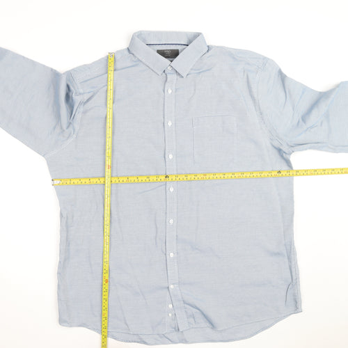 Marks and Spencer Men's Blue Cotton Regular Fit 18.5in Long Sleeve Shirt