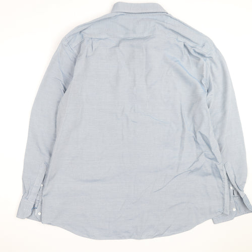 Marks and Spencer Men's Blue Cotton Regular Fit 18.5in Long Sleeve Shirt