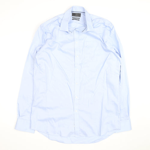 Marks and Spencer Men's Blue Regular Fit 16.5in Cotton Long Sleeve Shirt