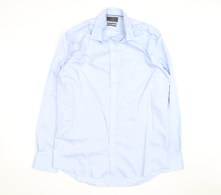 Marks and Spencer Men's Blue Regular Fit 16.5in Cotton Long Sleeve Shirt