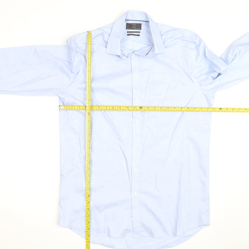 Marks and Spencer Men's Blue Regular Fit 16.5in Cotton Long Sleeve Shirt