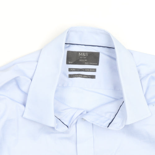Marks and Spencer Men's Blue Regular Fit 16.5in Cotton Long Sleeve Shirt