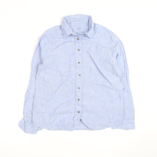 Marks and Spencer Women's Blue Linen Long Sleeve Button-Up Shirt Size 10
