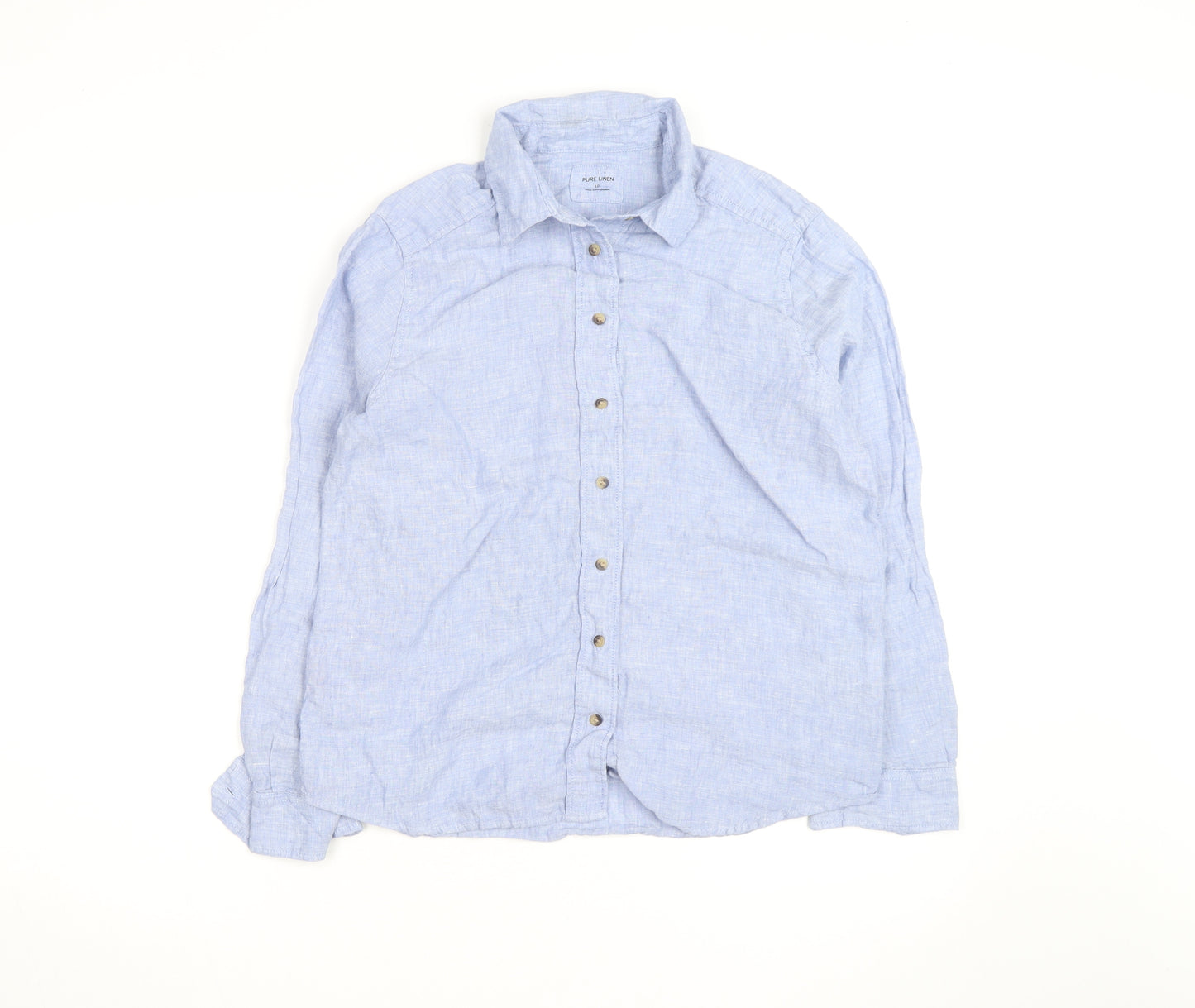 Marks and Spencer Women's Blue Linen Long Sleeve Button-Up Shirt Size 10