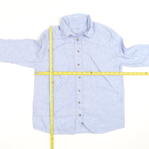 Marks and Spencer Women's Blue Linen Long Sleeve Button-Up Shirt Size 10
