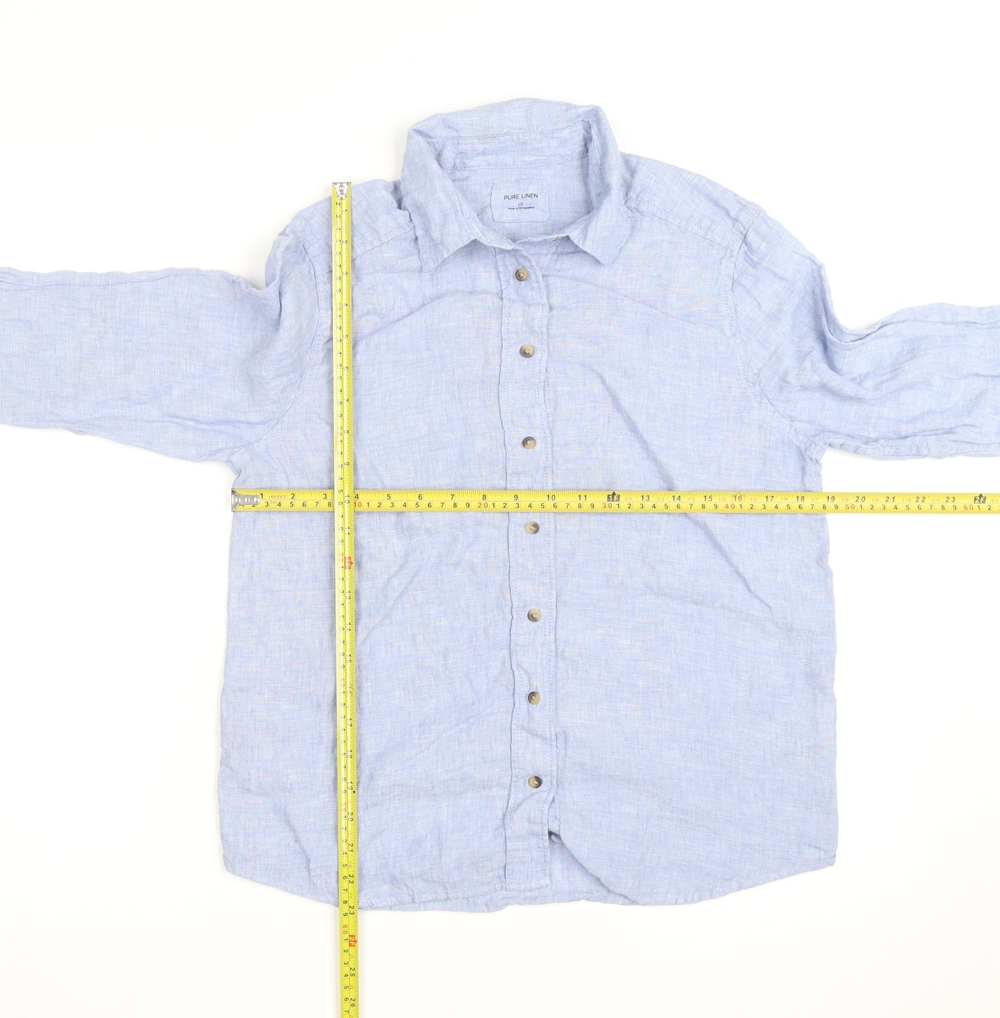 Marks and Spencer Women's Blue Linen Long Sleeve Button-Up Shirt Size 10