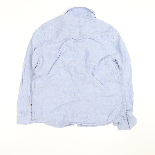 Marks and Spencer Women's Blue Linen Long Sleeve Button-Up Shirt Size 10