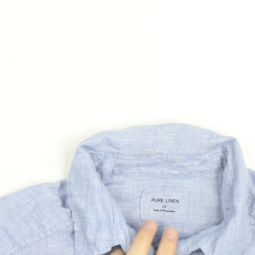 Marks and Spencer Women's Blue Linen Long Sleeve Button-Up Shirt Size 10