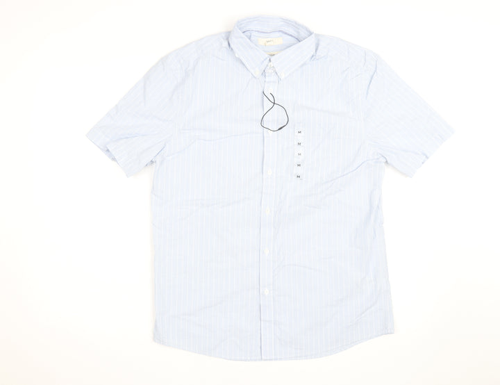 Marks and Spencer Men's Blue Striped Short Sleeve Regular Fit Shirt Size M
