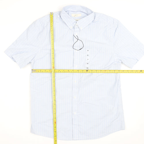 Marks and Spencer Men's Blue Striped Short Sleeve Regular Fit Shirt Size M