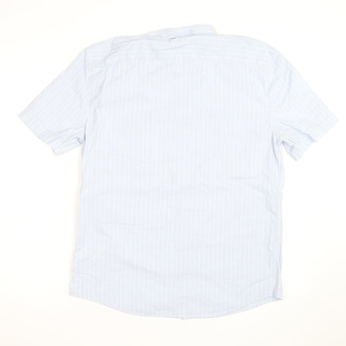 Marks and Spencer Men's Blue Striped Short Sleeve Regular Fit Shirt Size M
