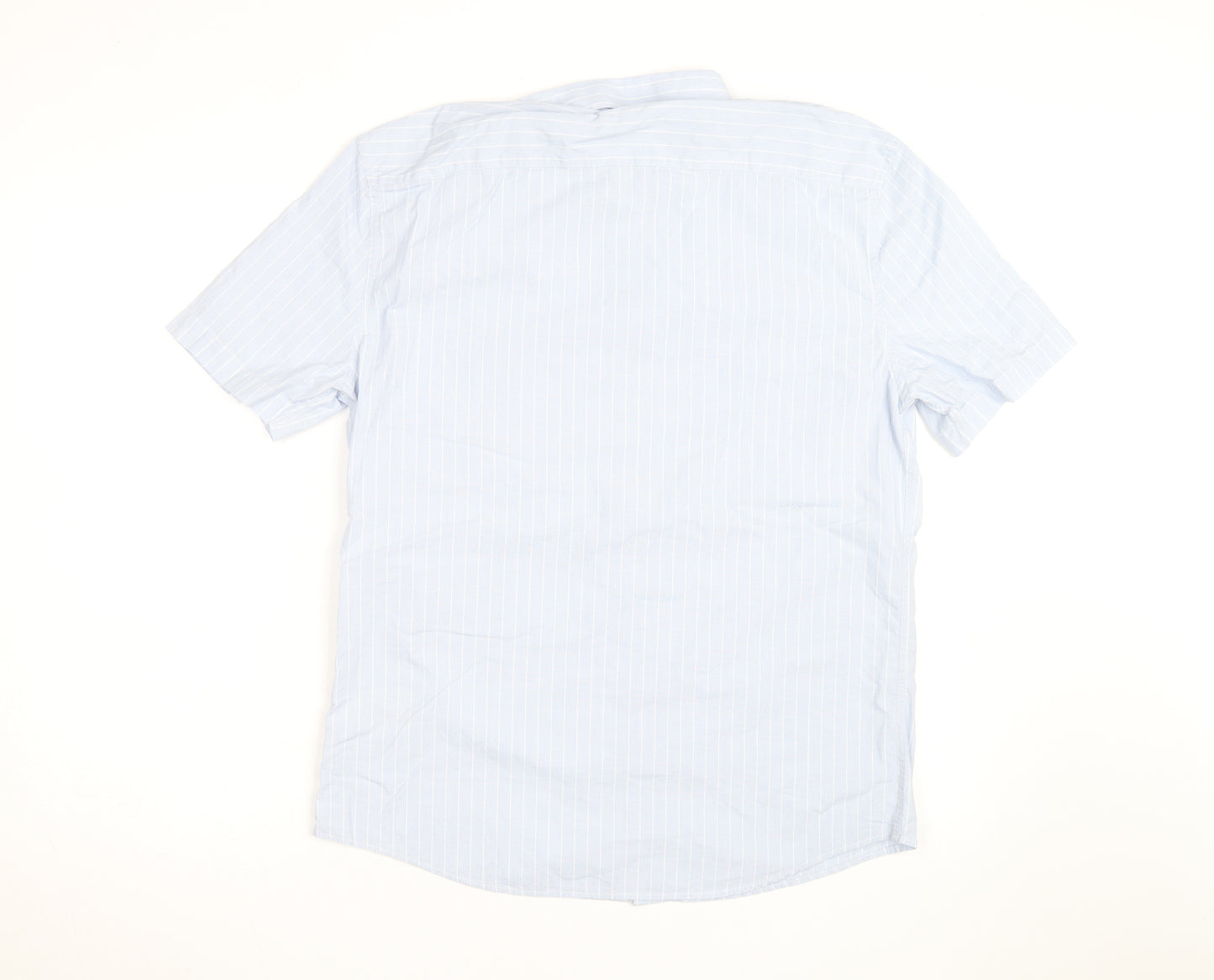 Marks and Spencer Men's Blue Striped Short Sleeve Regular Fit Shirt Size M