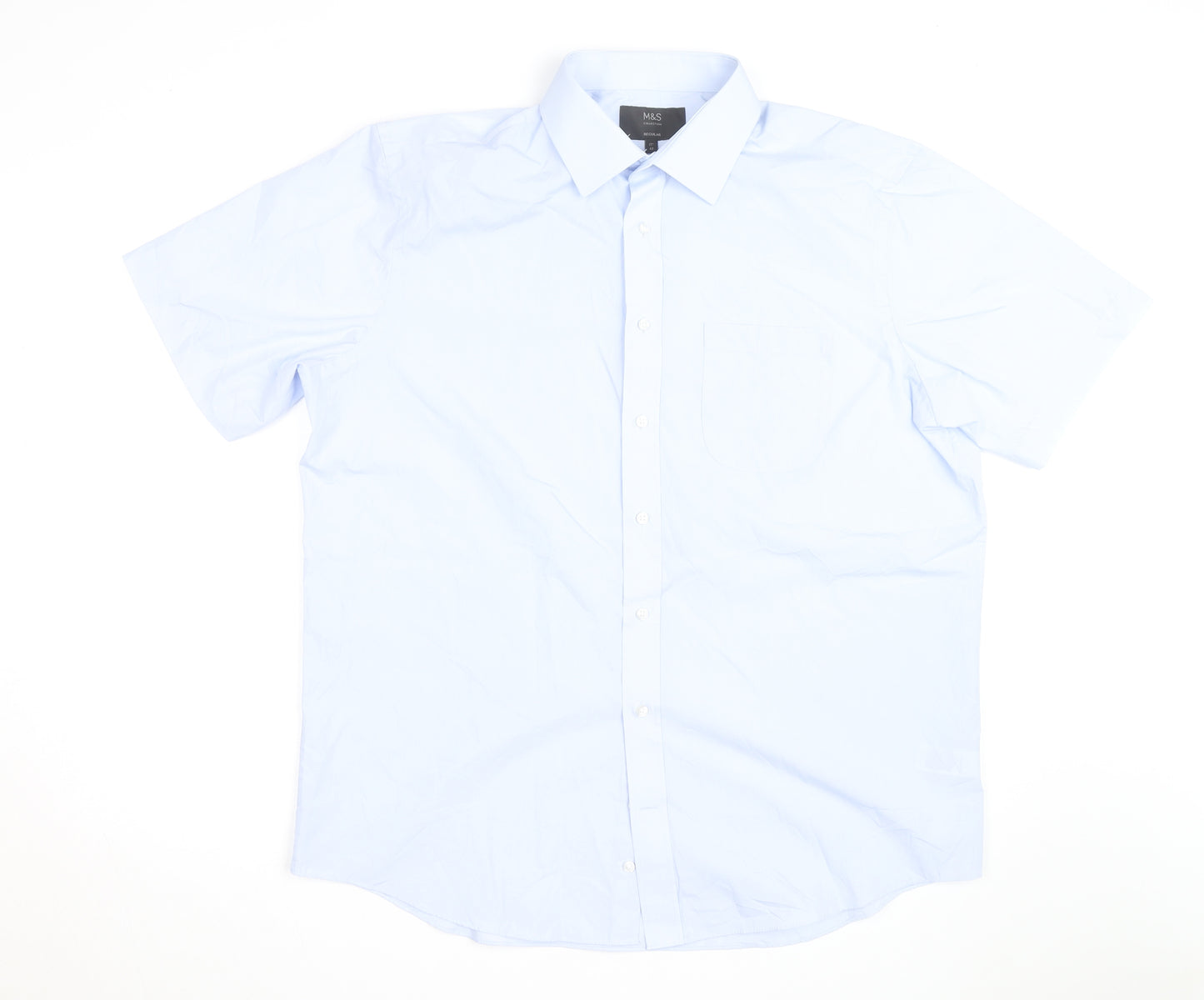 Marks and Spencer Men's Blue Regular Fit Short Sleeve Shirt Size 17