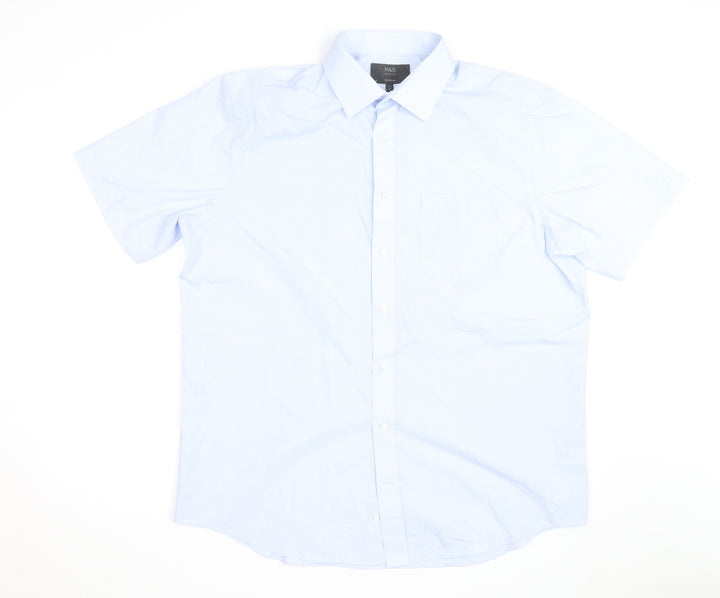 Marks and Spencer Men's Blue Regular Fit Short Sleeve Shirt Size 17