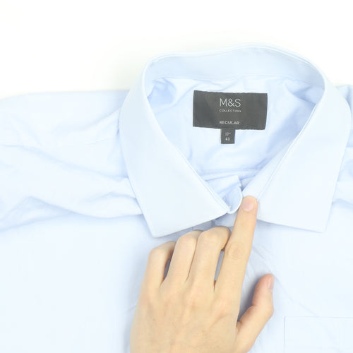 Marks and Spencer Men's Blue Regular Fit Short Sleeve Shirt Size 17