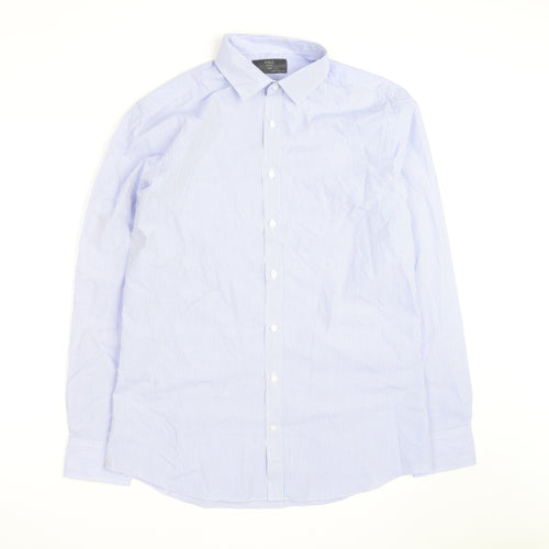 Marks and Spencer Men's Blue Slim Fit Striped Long Sleeve Shirt 16in