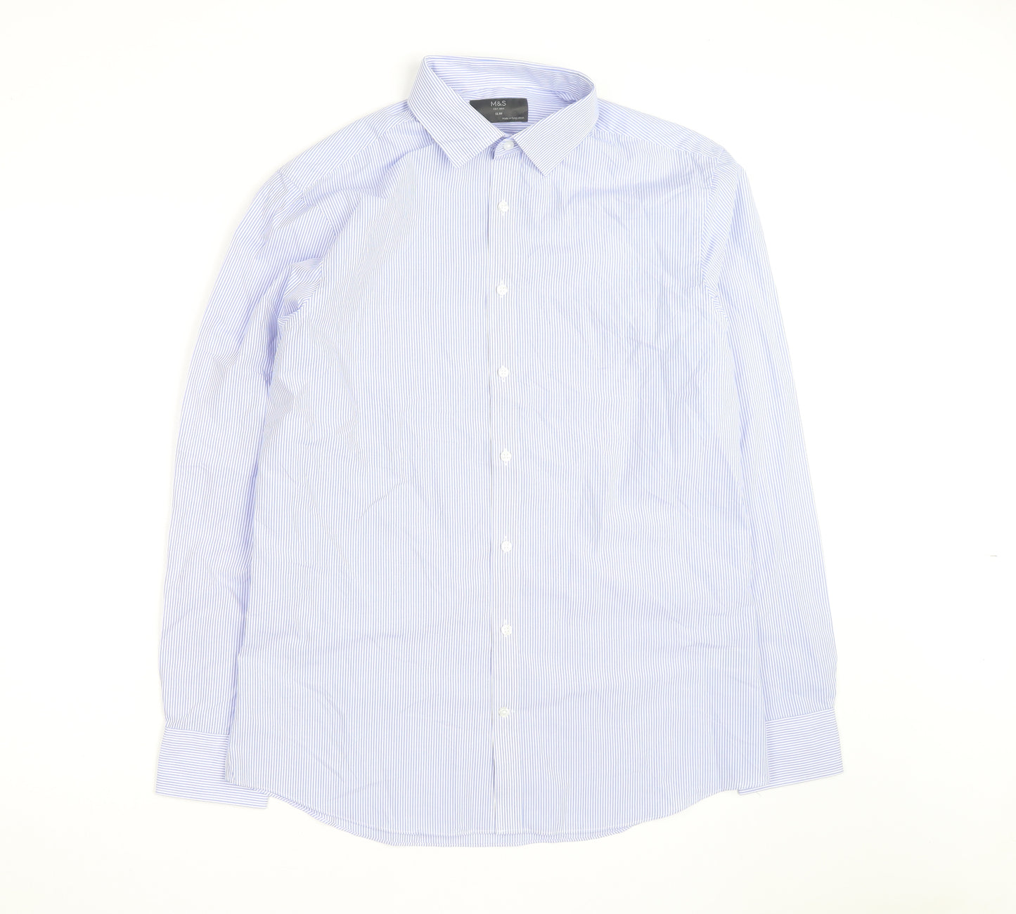 Marks and Spencer Men's Blue Slim Fit Striped Long Sleeve Shirt 16in