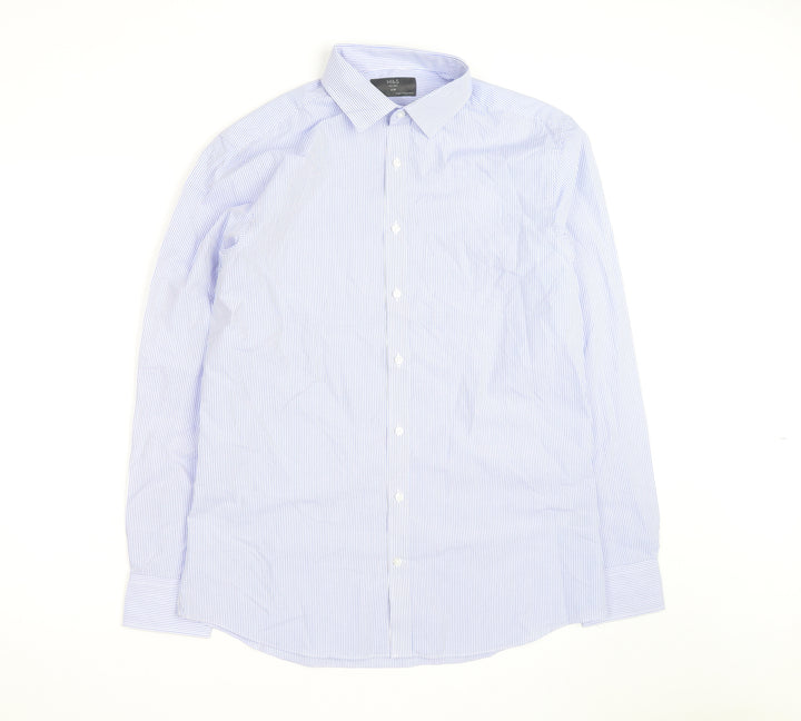 Marks and Spencer Men's Blue Slim Fit Striped Long Sleeve Shirt 16in