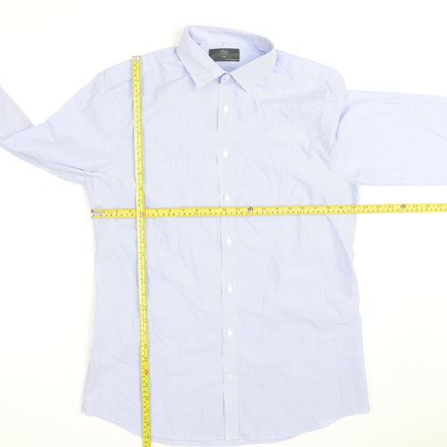 Marks and Spencer Men's Blue Slim Fit Striped Long Sleeve Shirt 16in