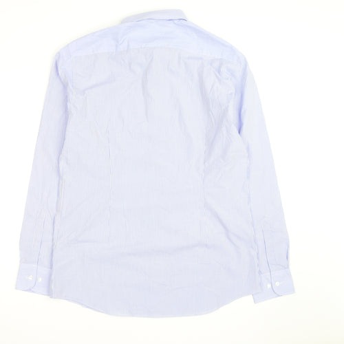 Marks and Spencer Men's Blue Slim Fit Striped Long Sleeve Shirt 16in