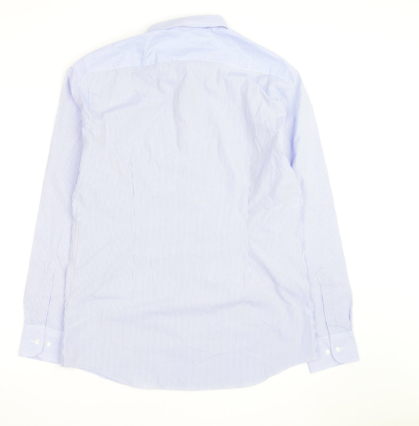 Marks and Spencer Men's Blue Slim Fit Striped Long Sleeve Shirt 16in