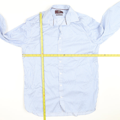 Marks and Spencer Luxury Blue Striped Regular Fit Men's 16.5in Shirt