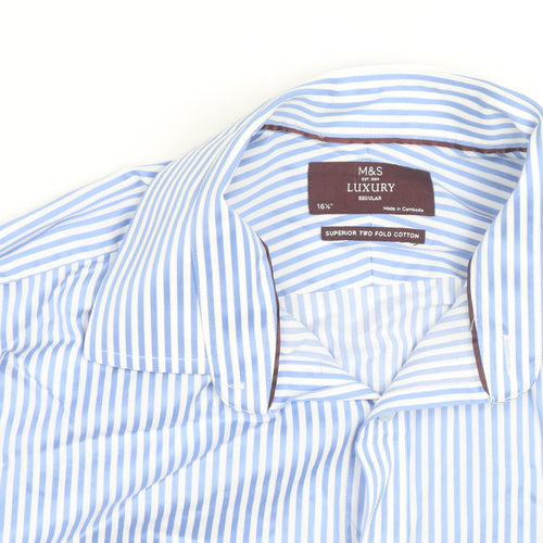 Marks and Spencer Luxury Blue Striped Regular Fit Men's 16.5in Shirt