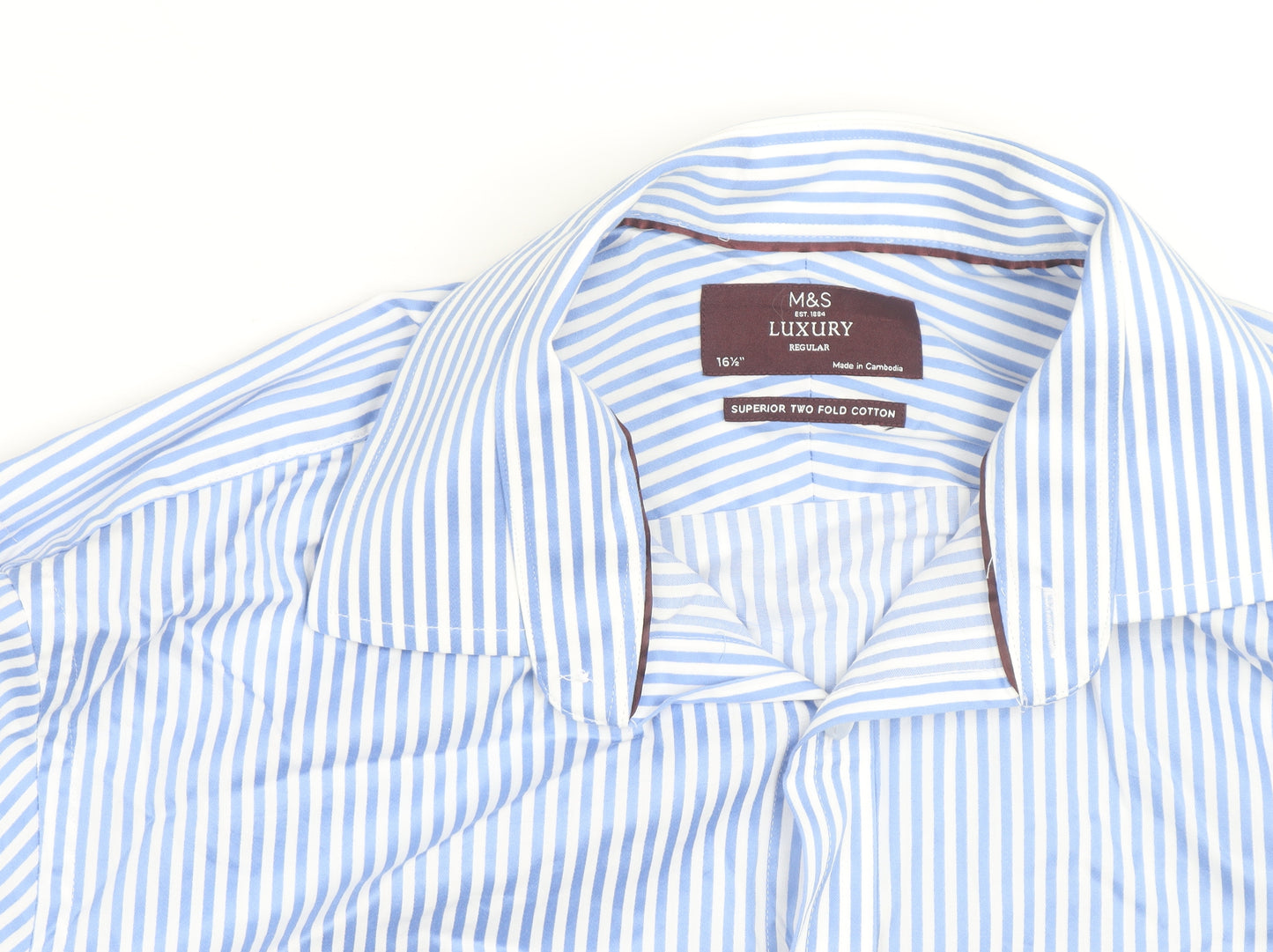 Marks and Spencer Luxury Blue Striped Regular Fit Men's 16.5in Shirt