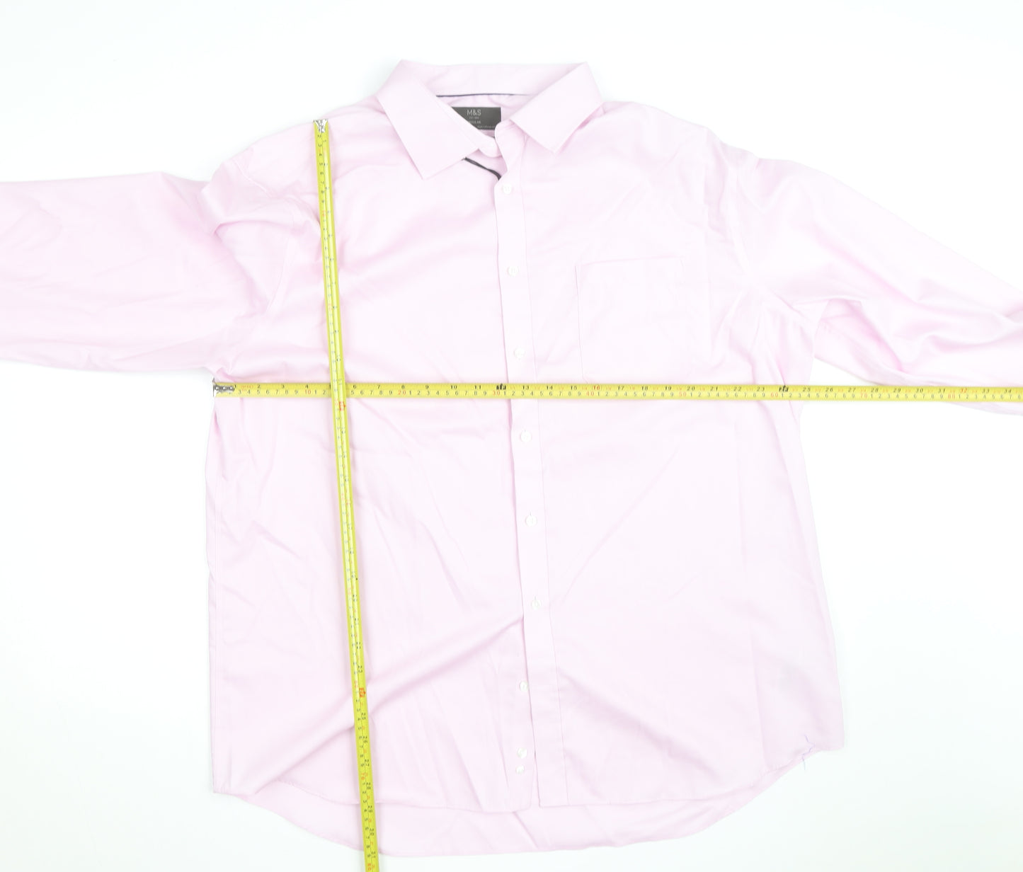 Marks and Spencer Men's Pink Regular Fit Long Sleeve Cotton Shirt 18.5in