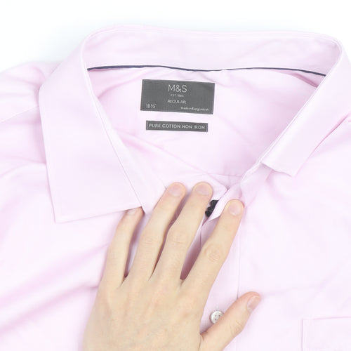 Marks and Spencer Men's Pink Regular Fit Long Sleeve Cotton Shirt 18.5in