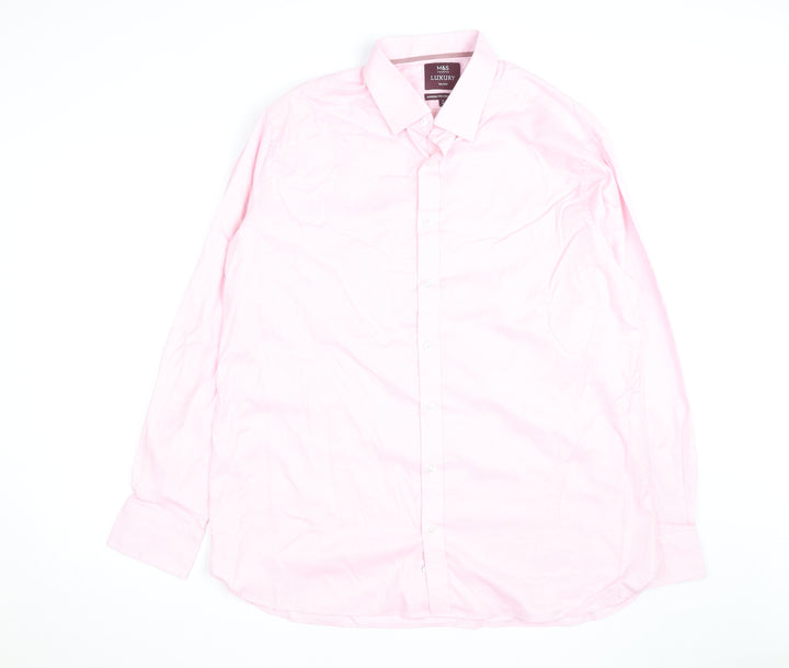 Marks and Spencer Men's Pink Luxury Tailored Cotton Long Sleeve Shirt 18 46in