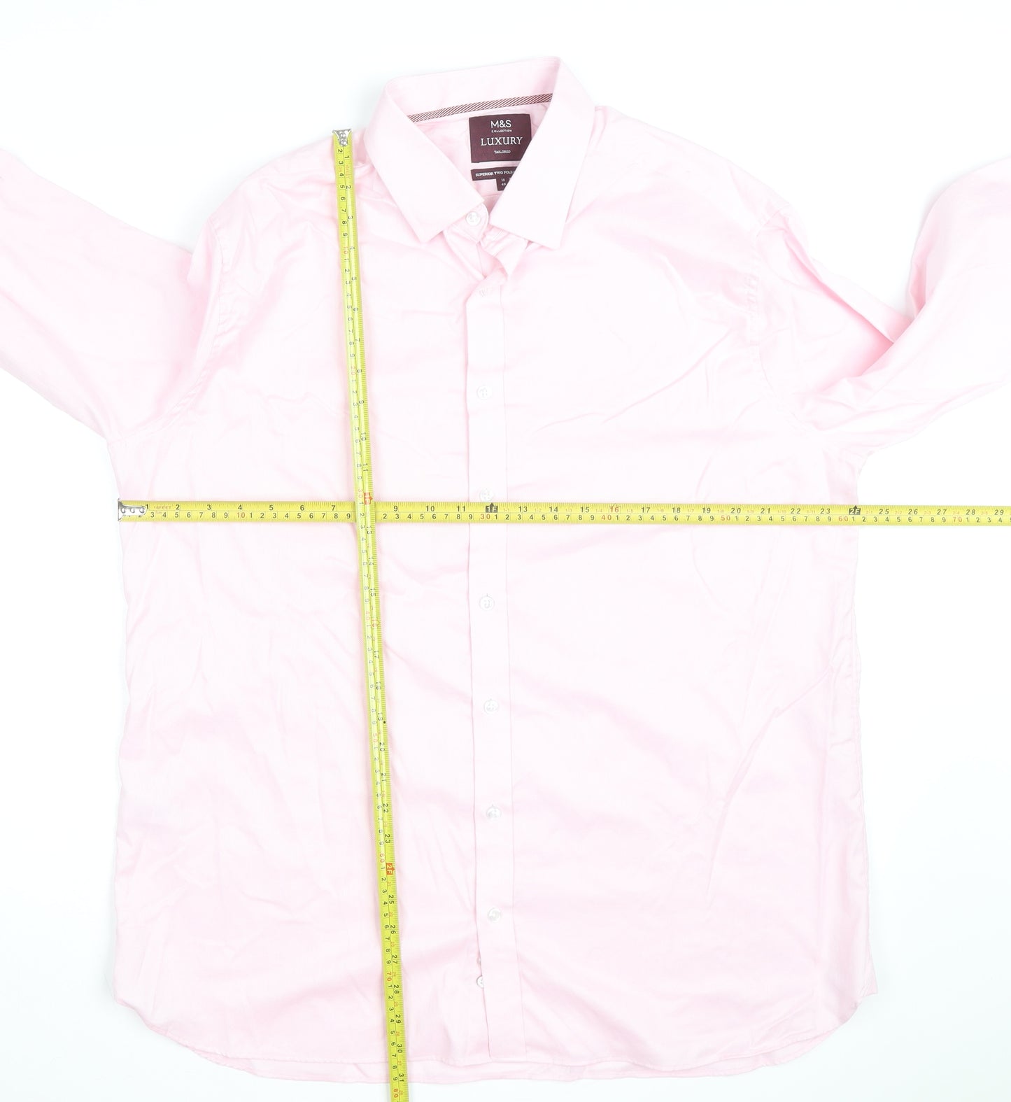 Marks and Spencer Men's Pink Luxury Tailored Cotton Long Sleeve Shirt 18 46in