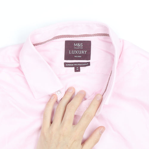 Marks and Spencer Men's Pink Luxury Tailored Cotton Long Sleeve Shirt 18 46in