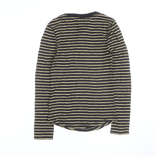 Marks and Spencer Womens Black Striped Long Sleeve Henley T-Shirt Size 8