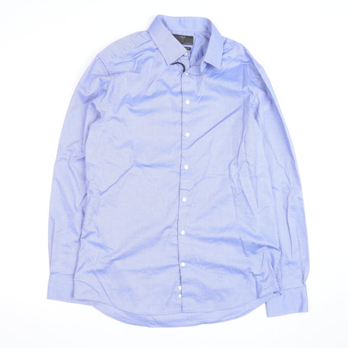 Marks and Spencer Men's Blue Regular Fit Long Sleeve Button-Up Shirt Size 16