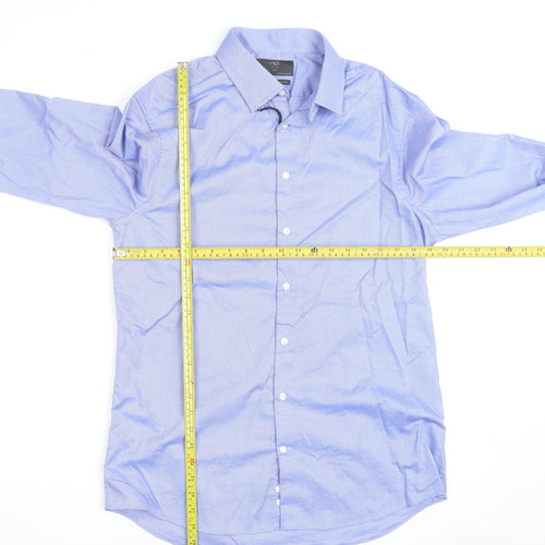 Marks and Spencer Men's Blue Regular Fit Long Sleeve Button-Up Shirt Size 16