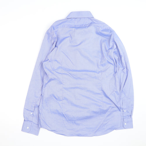 Marks and Spencer Men's Blue Regular Fit Long Sleeve Button-Up Shirt Size 16