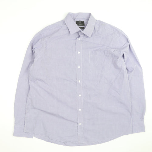 Marks and Spencer Men's Blue Checked Regular Fit Shirt Size 18