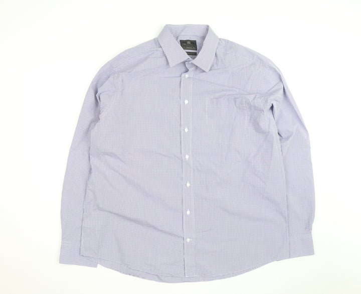 Marks and Spencer Men's Blue Checked Regular Fit Shirt Size 18