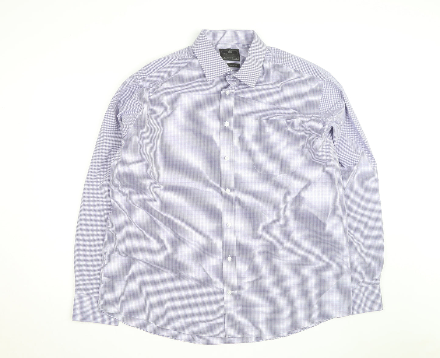 Marks and Spencer Men's Blue Checked Regular Fit Shirt Size 18
