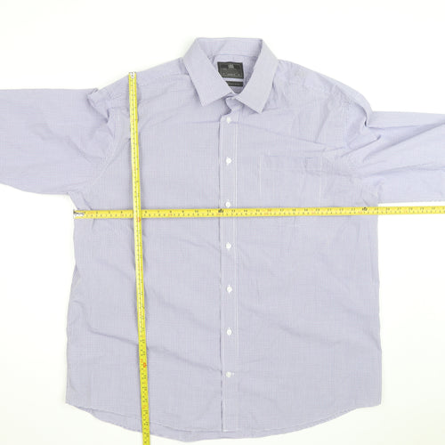 Marks and Spencer Men's Blue Checked Regular Fit Shirt Size 18
