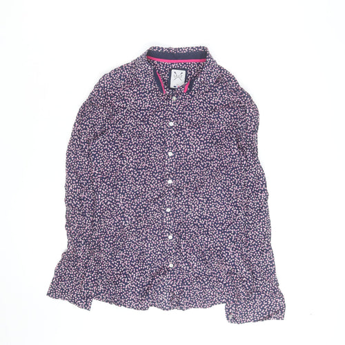 Crew Clothing Co Women’s Blue Floral Button-Up Cotton Shirt Size 10