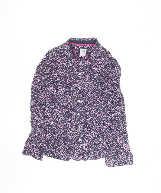 Crew Clothing Co Women’s Blue Floral Button-Up Cotton Shirt Size 10